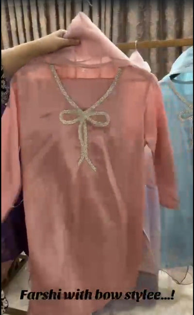 Stitched Cotton Silk Ensemble with Farshi Shalwar & Organza Dupatta