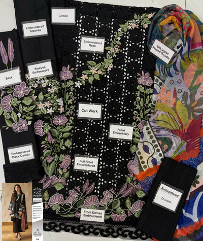 3 Piece Stitched Chikankari Embroidery Suit - Ready To Wear