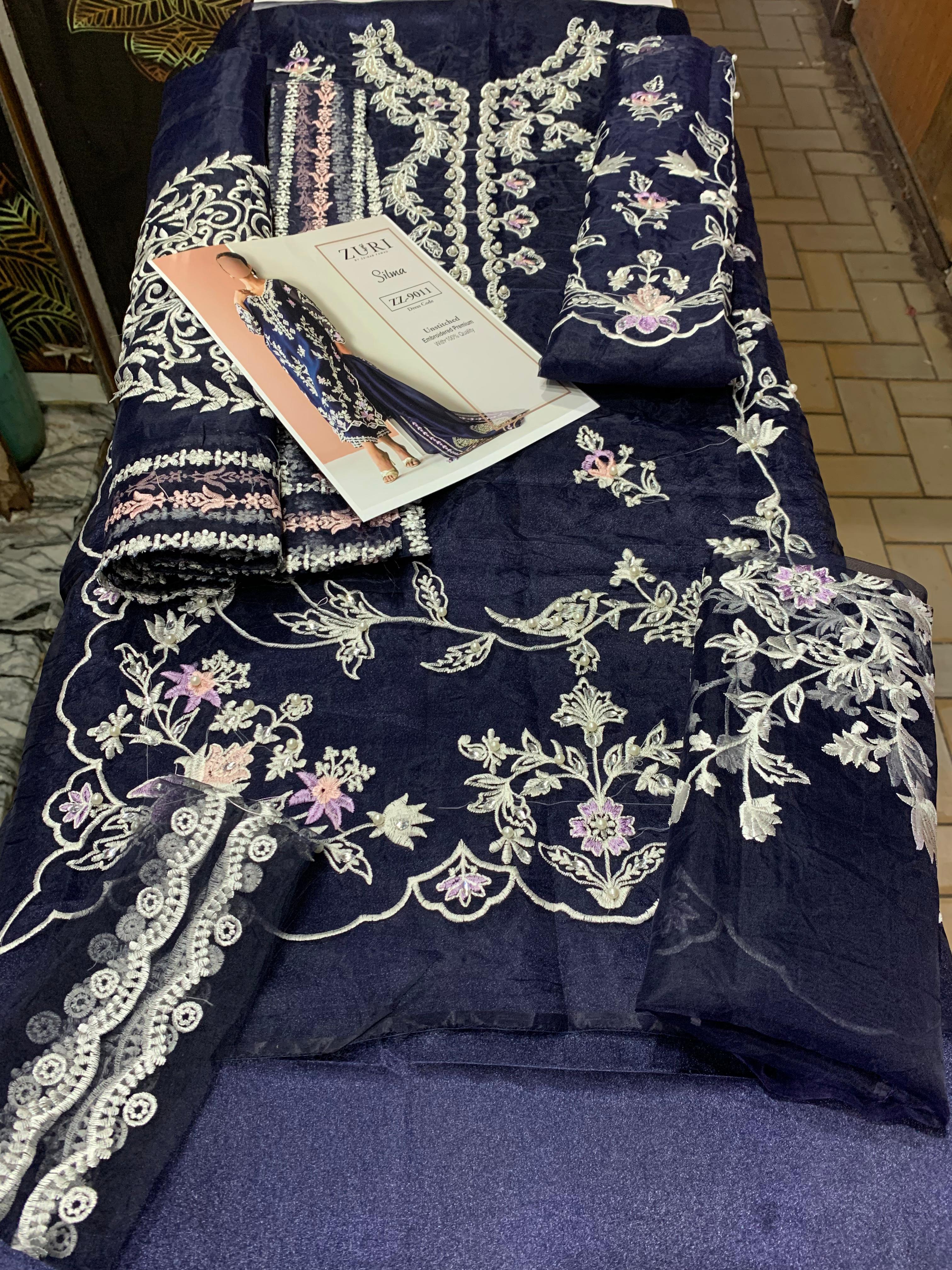 3 Piece Stitched Organza Embroidery Suit - Ready To Wear