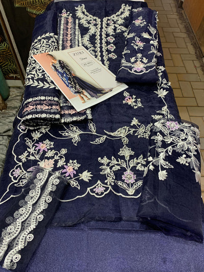 3 Piece Stitched Organza Embroidery Suit - Ready To Wear