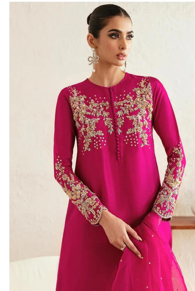 3 Piece Stitched Embroidery Raw Silk Dress - Ready To Wear