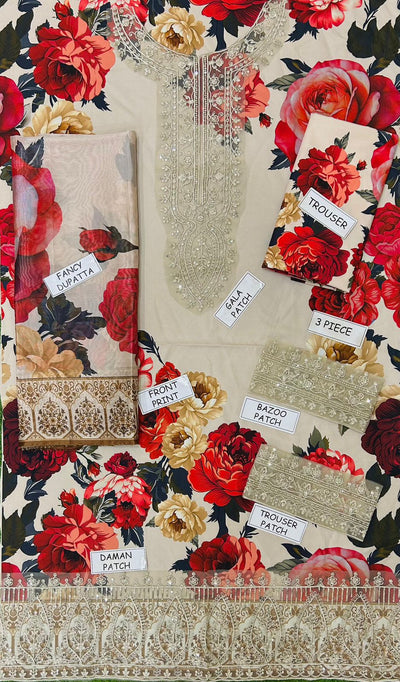 3 Piece Stitched Silk Dress - Ready To Wear