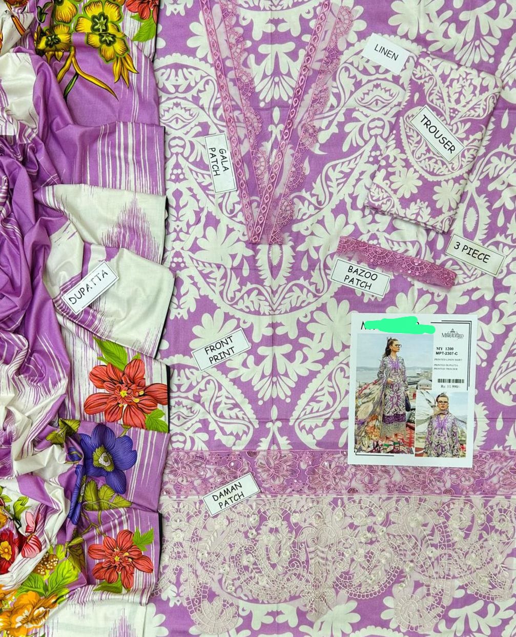 3 Piece Stitched Linen Suit - Ready To Wear