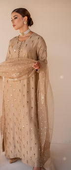 3 Piece Stitched Silk Suit - Ready To Wear