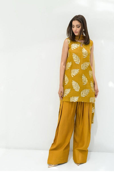 3 Piece Stitched Raw Silk Dress - Ready To Wear