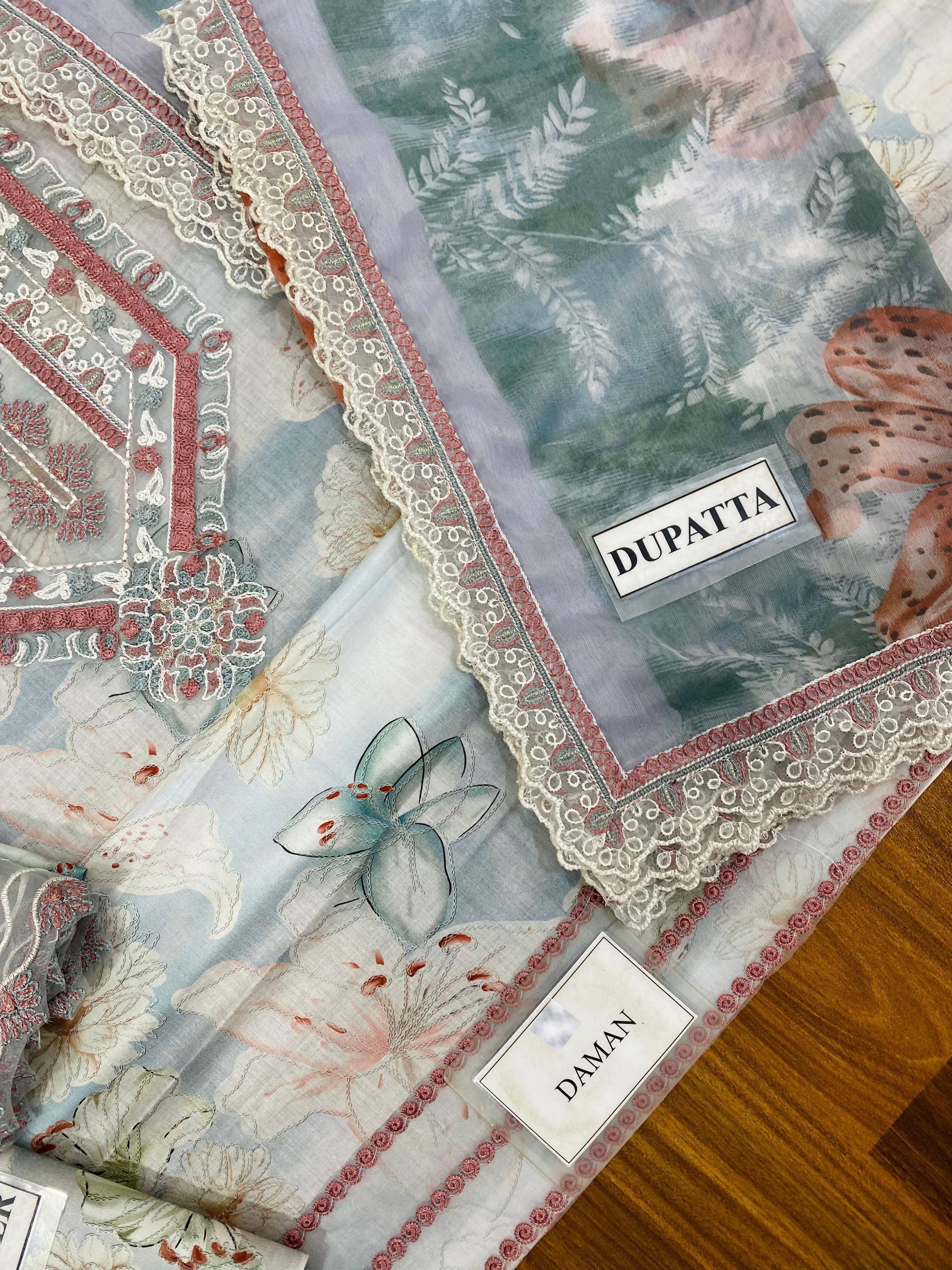 3 Piece Stitched Lawn Suit - Ready To Wear