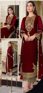 3 Piece Stitched Chiffon Embroidery Dress - Ready To Wear