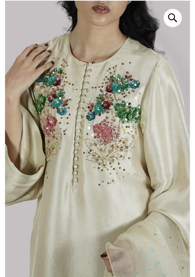 3 Piece Stitched Silk Organza Dress - Ready To Wear