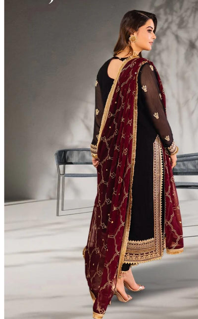 3 Piece Stitched Chiffon Embroidery Dress - Ready To Wear