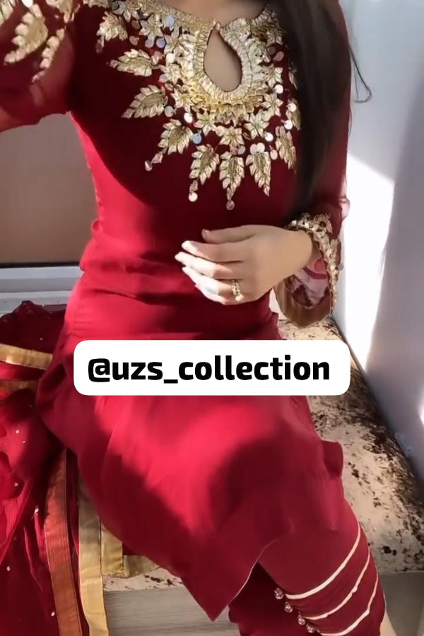 3 Piece Stitched Chiffon Dress - Ready To Wear