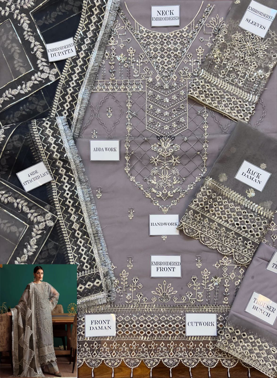 3 Piece Stitched Embroidery Organza Dress - Ready To Wear