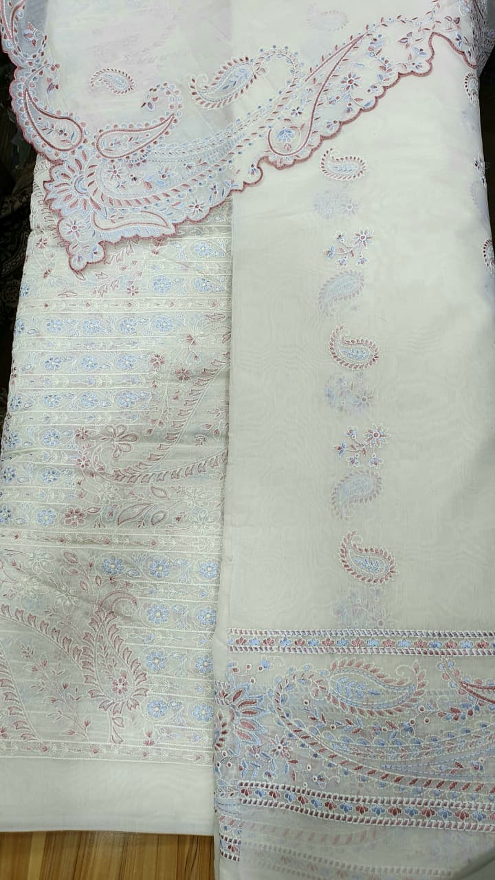 3 Piece Stitched Chikankari Embroidery Dress - Ready To Wear