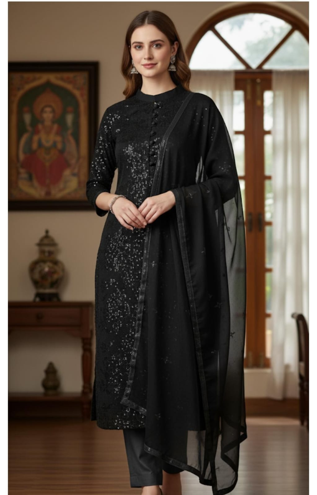 3 Piece Stitched Chiffon Dress - Ready To Wear