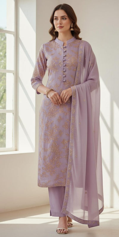 3 Piece Stitched Chiffon Dress - Ready To Wear