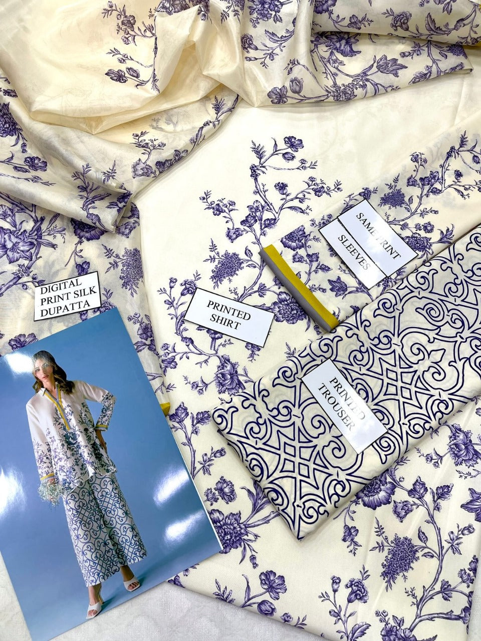 3 Piece Digital Silk Printed Cord Set - Ready To Wear