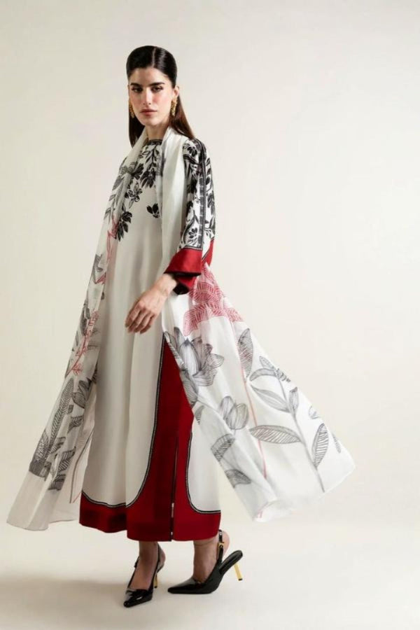 3 Piece Stitched Kaftan in Silk Fabric - Ready To Wear