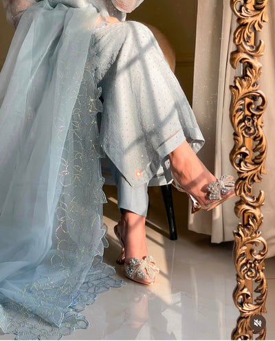 3 Piece Stitched Silk Stone Dress - Ready To Wear