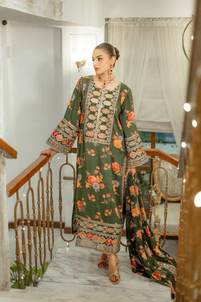 3 Piece Stitched Embroidery Silk Suit - Ready To Wear