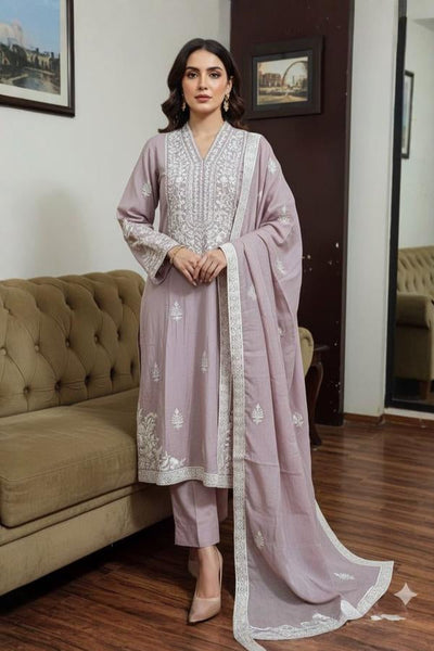 3 Piece Stitched Embroidery Dress - Ready To Wear