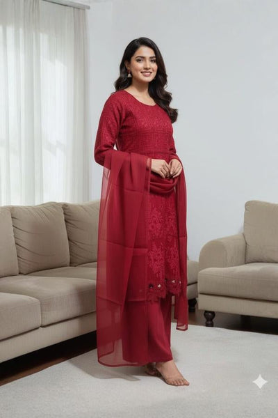 3 Piece Stitched Chikankari Dress - Ready To Wear