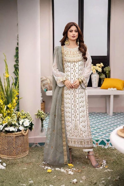 3 Piece Stitched Chiffon Embroidery Dress - Ready To Wear