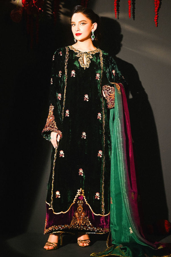 3  Piece Luxury Formals Embroidered Velvet Dress