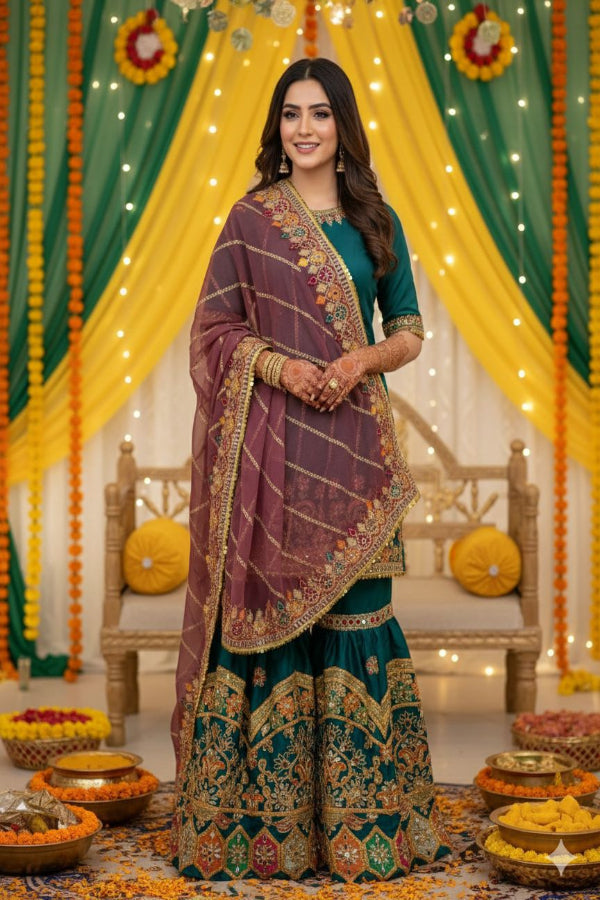 3 Piece Stitched Gharara Suit - Ready  to  Wear