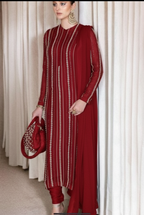 3 Piece Stitched Embroidery Chiffon Dress - Ready To Wear