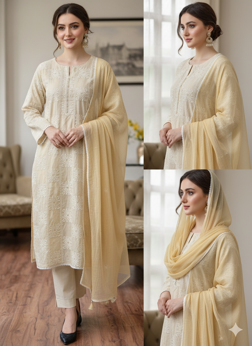 3 Piece Stitched Chikankari - Ready To Wear