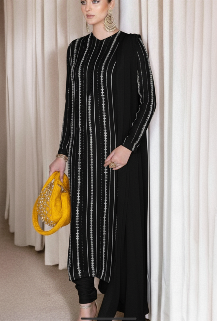 3 Piece Stitched Embroidery Chiffon Dress - Ready To Wear