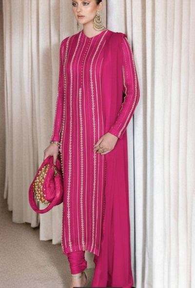 3 Piece Stitched Embroidery Chiffon Dress - Ready To Wear