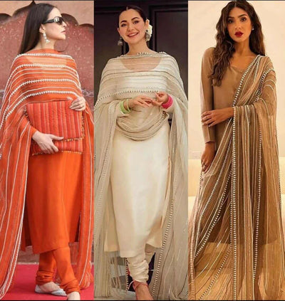 3 Piece Stitched Chiffon Dress - Ready To Wear